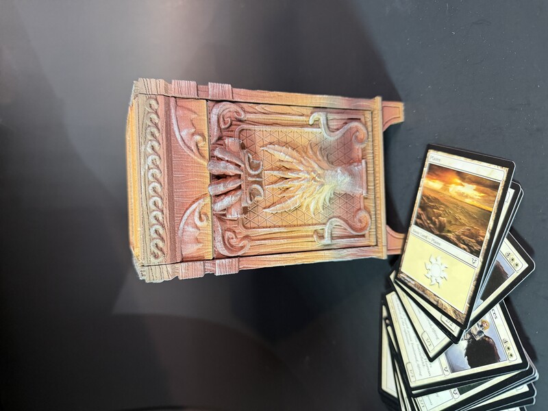 The Draconic Archive Mechanical Deck Box | Wood Infused 3D Printed TCG Vault | Dragon Commander Case for MTG & Dice