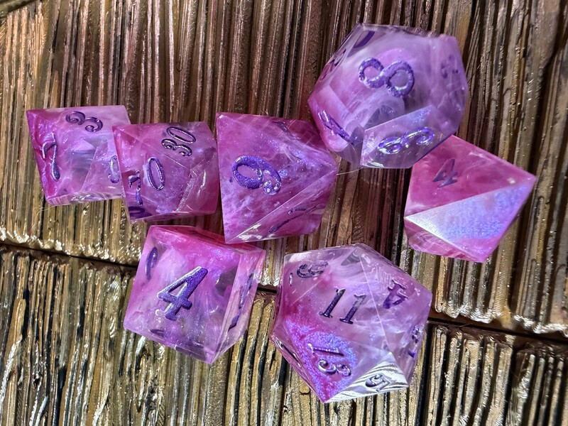 Feywild Blossom: Pearlescent Pink & Rose Swirl Dice Set | Handcrafted Glitter Resin | Cute Unique DND Accessories
